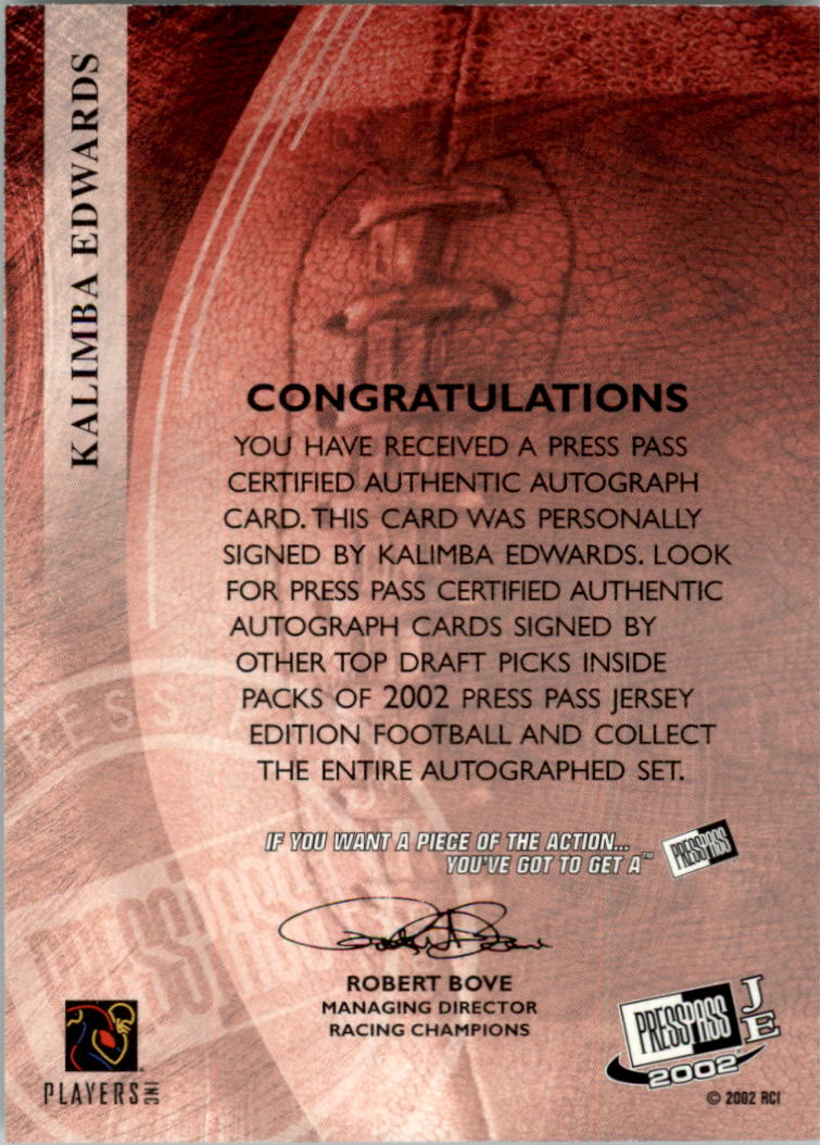 2002 Press Pass JE Autographs #12 Kalimba Edwards back image