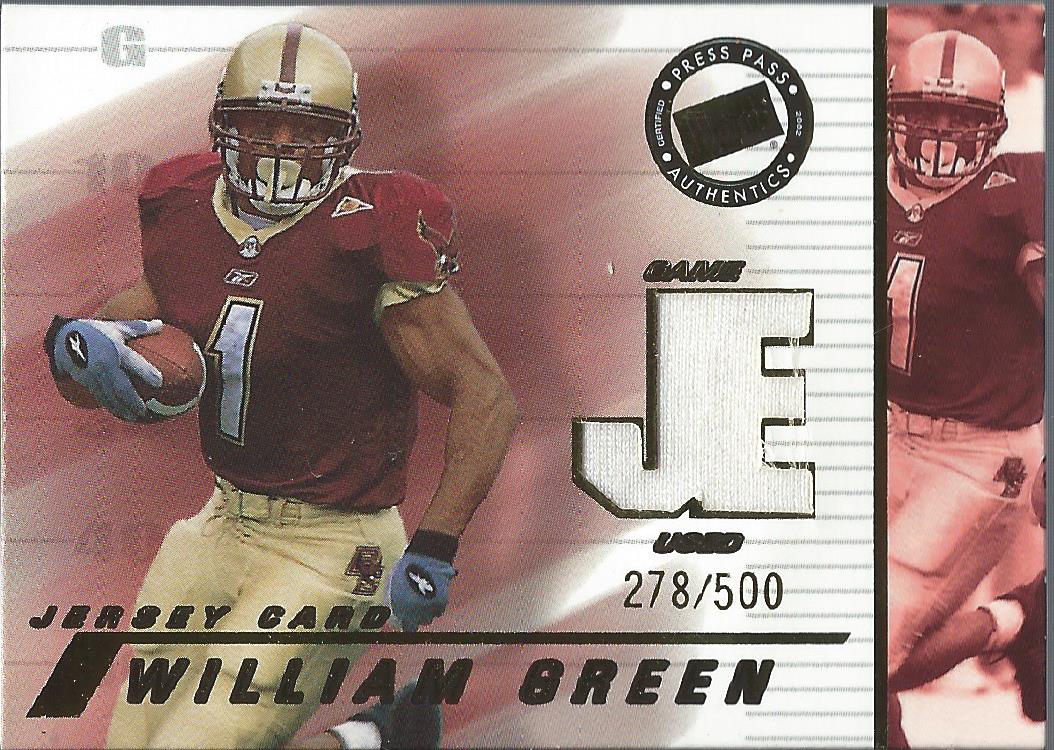 2002 Press Pass JE Game Used Jerseys #JEWG William Green