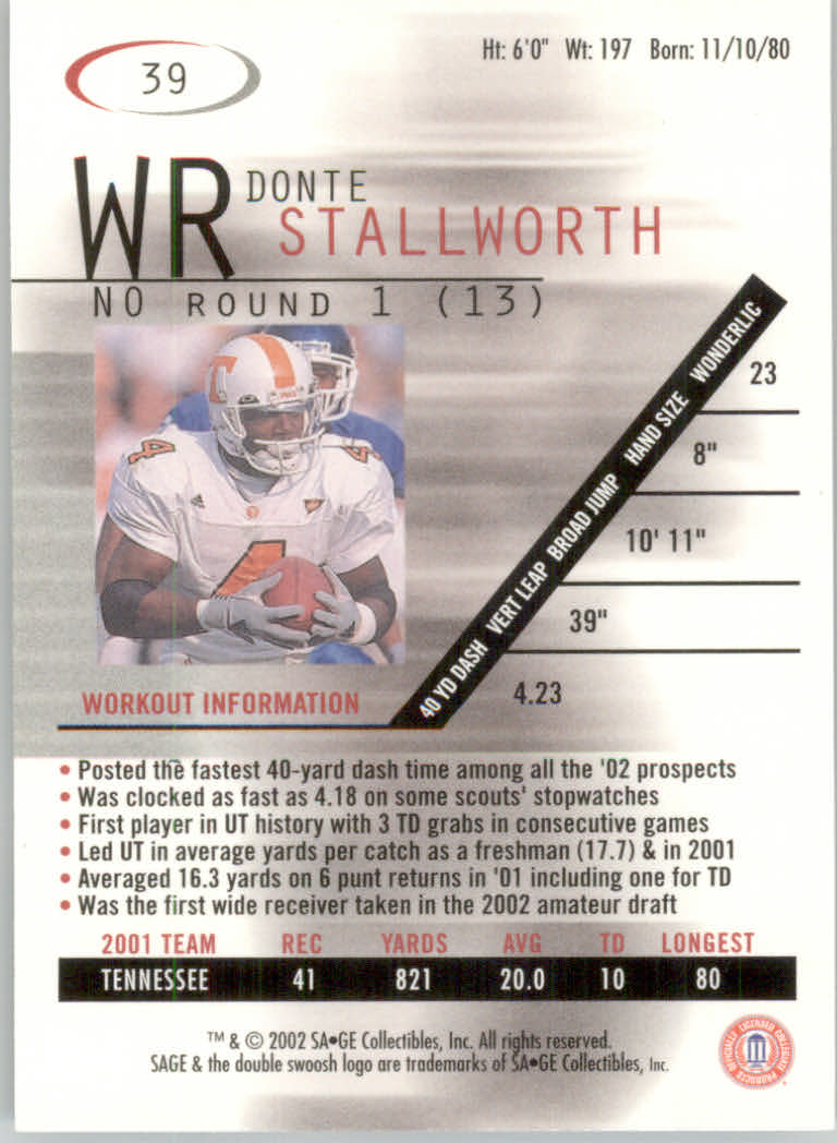 2002 Sage Football "Main Set" Base Cards - Picture 17 of 17