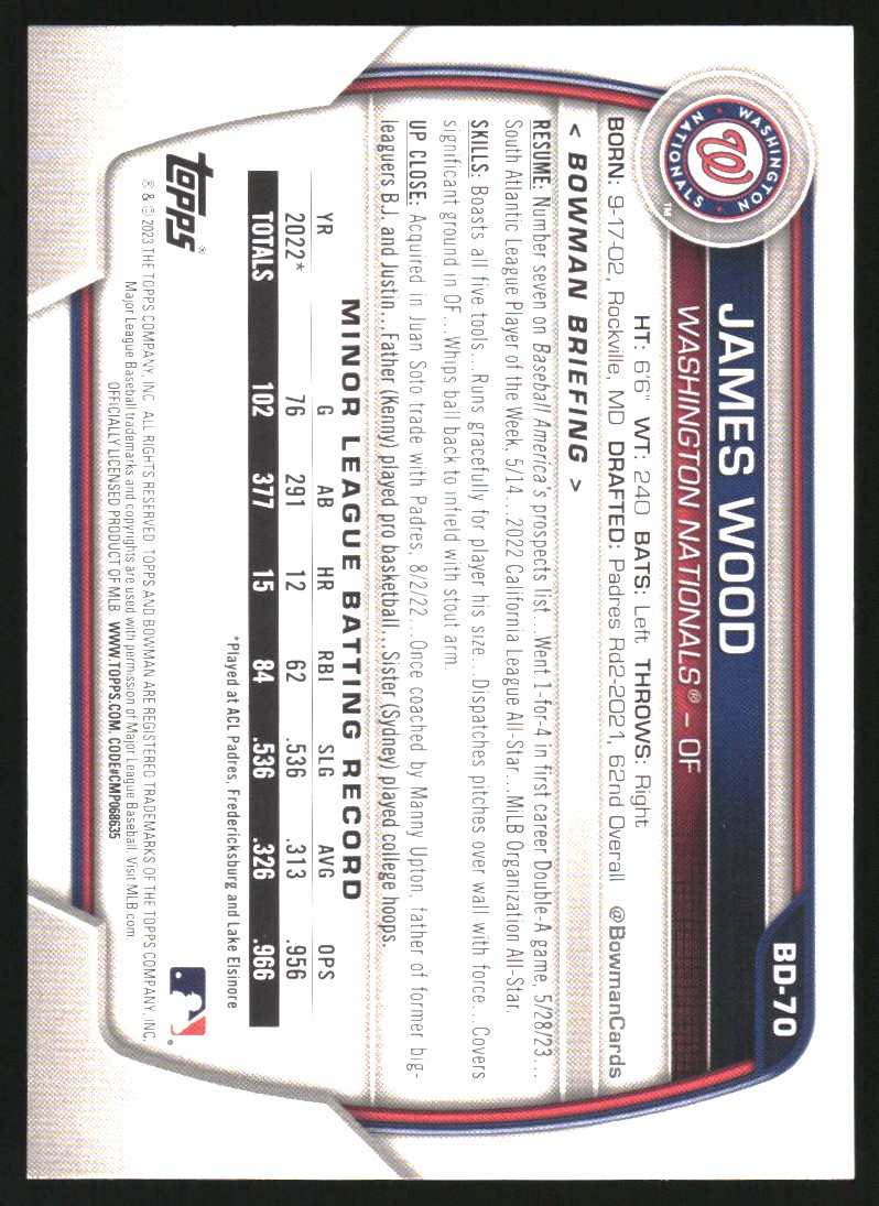 2023 Bowman Draft #BD70 James Wood
