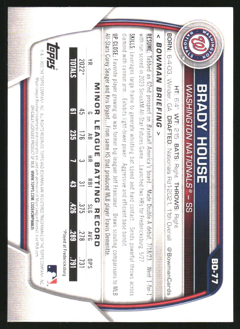 2023 Bowman Draft Green #BD77 Brady House