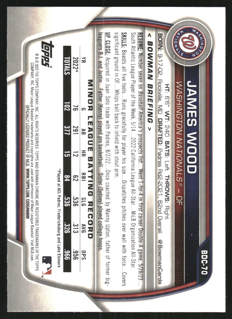 2023 Bowman Chrome Draft #BDC70 James Wood