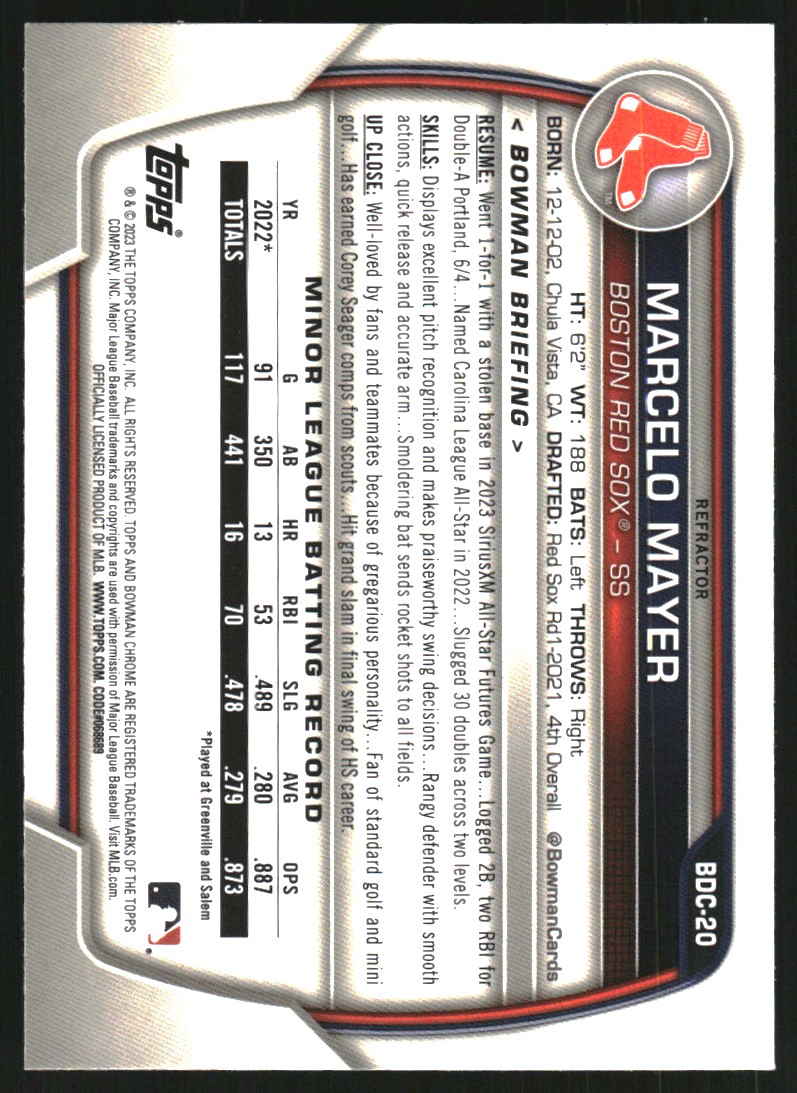 2023 Bowman Chrome Draft Refractors #BDC20 Marcelo Mayer