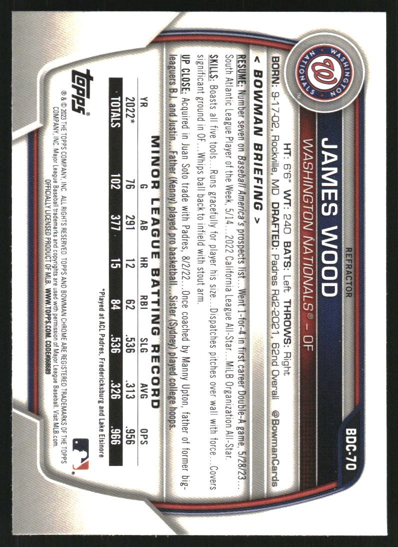 2023 Bowman Chrome Draft Refractors #BDC70 James Wood