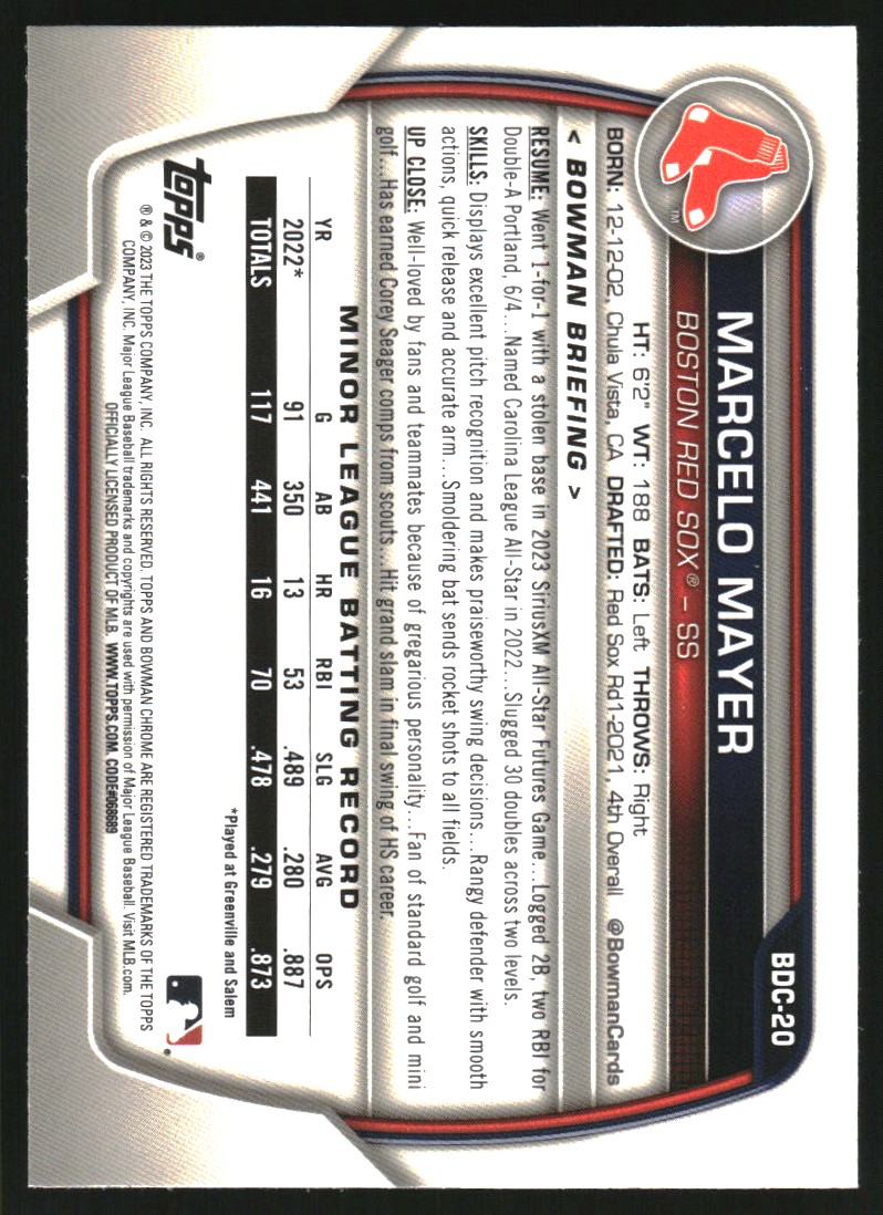 2023 Bowman Chrome Draft Lunar Glow Refractors #BDC20 Marcelo Mayer