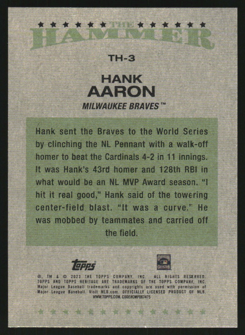 2023 Topps Heritage The Hammer #TH3 Hank Aaron