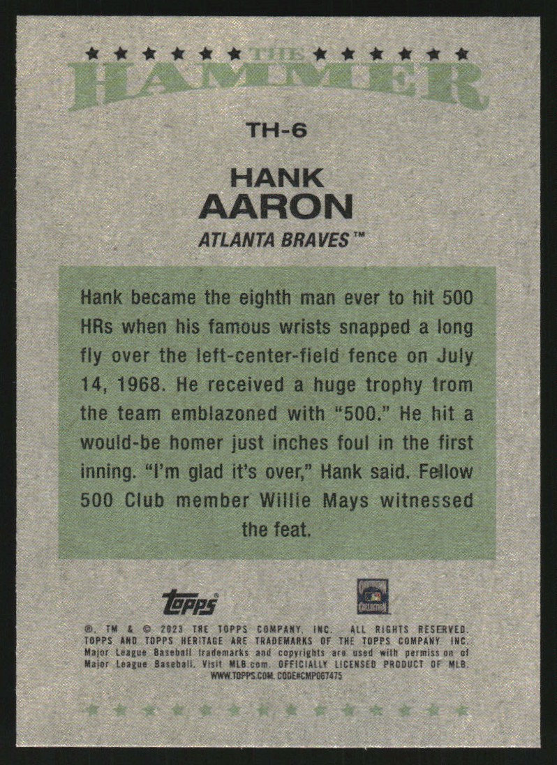 2023 Topps Heritage The Hammer #TH6 Hank Aaron