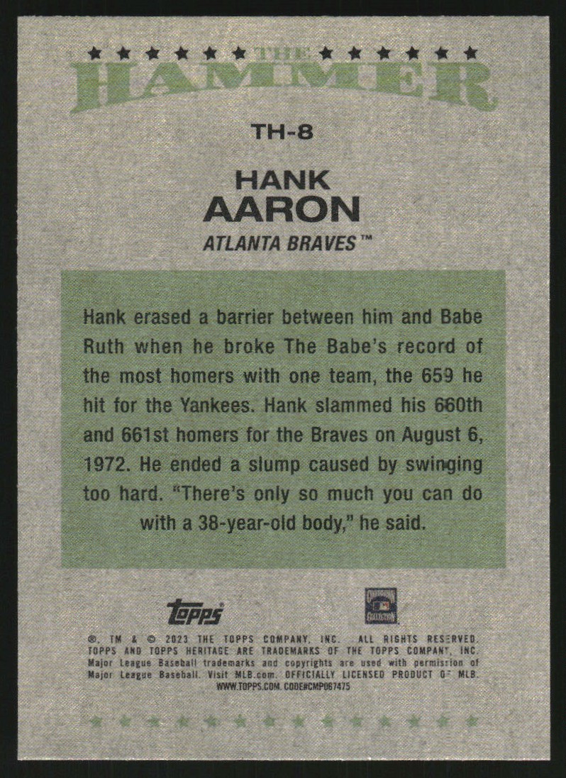 2023 Topps Heritage The Hammer #TH8 Hank Aaron