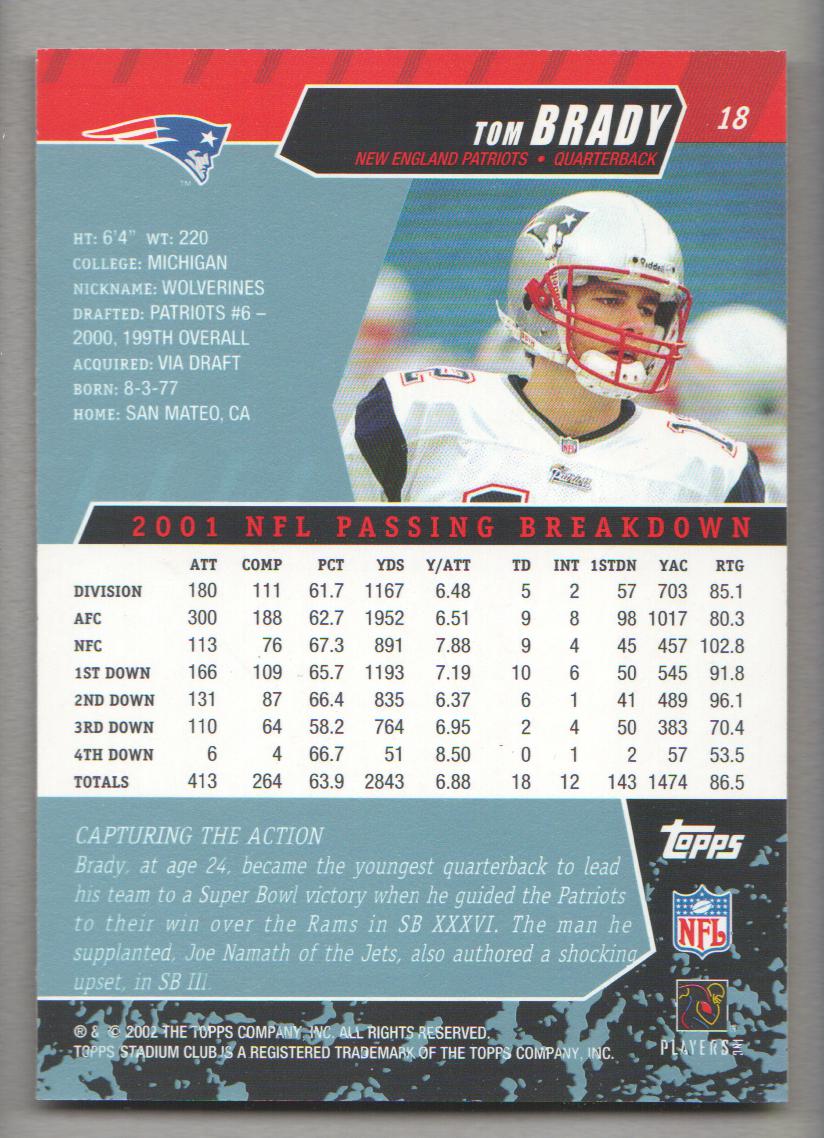 2002 Stadium Club #18 Tom Brady back image