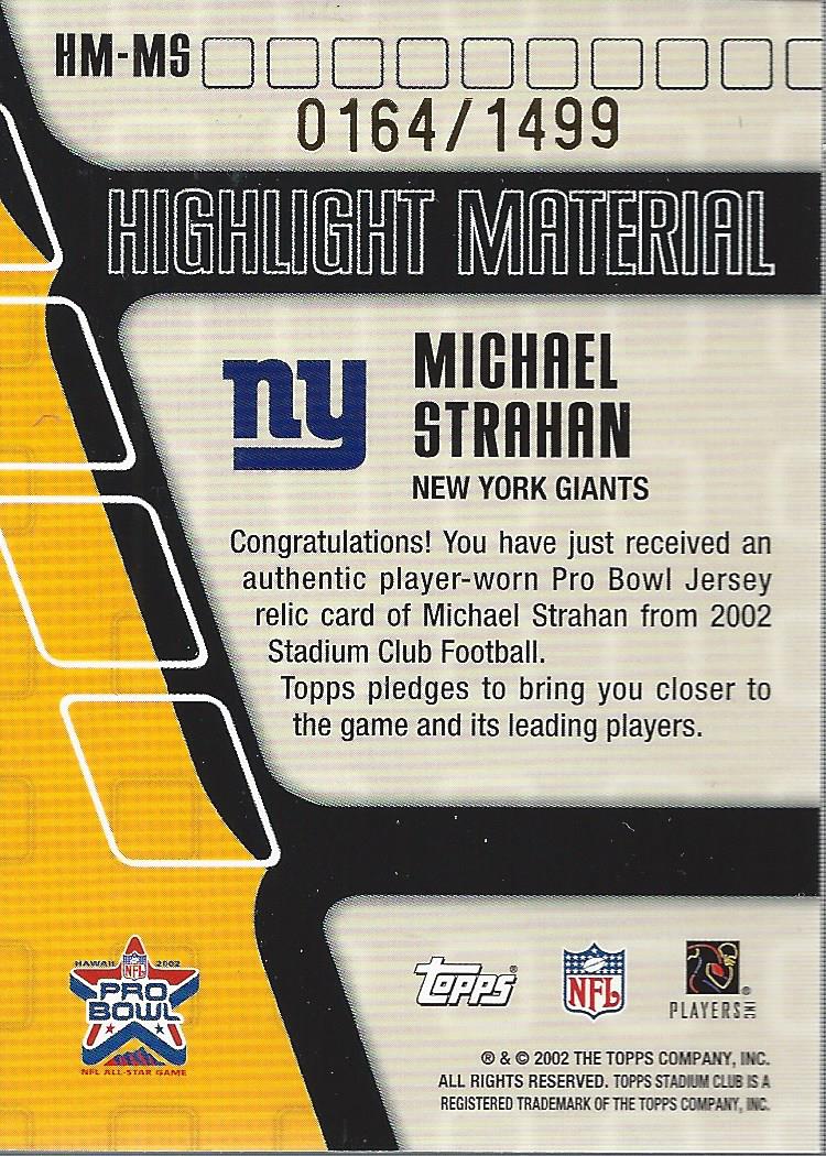 2002 Stadium Club Highlight Material #HMMS Michael Strahan back image