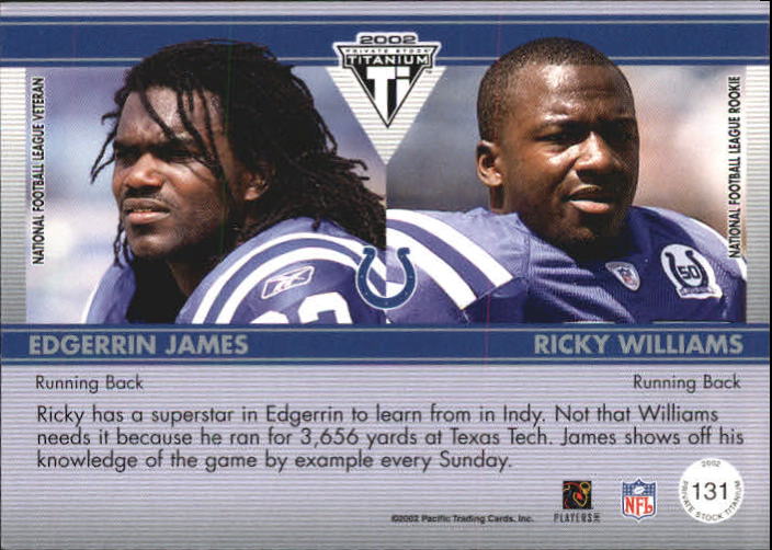 2002 Titanium Retail #131 Edgerrin James/Ricky Williams RC back image