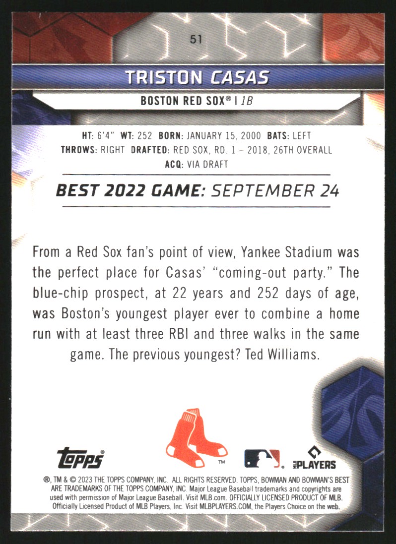 2023 Bowman's Best #51 Triston Casas RC