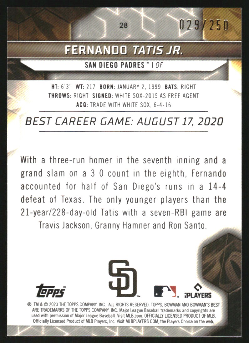 2023 Bowman's Best Purple Refractors #28 Fernando Tatis Jr.