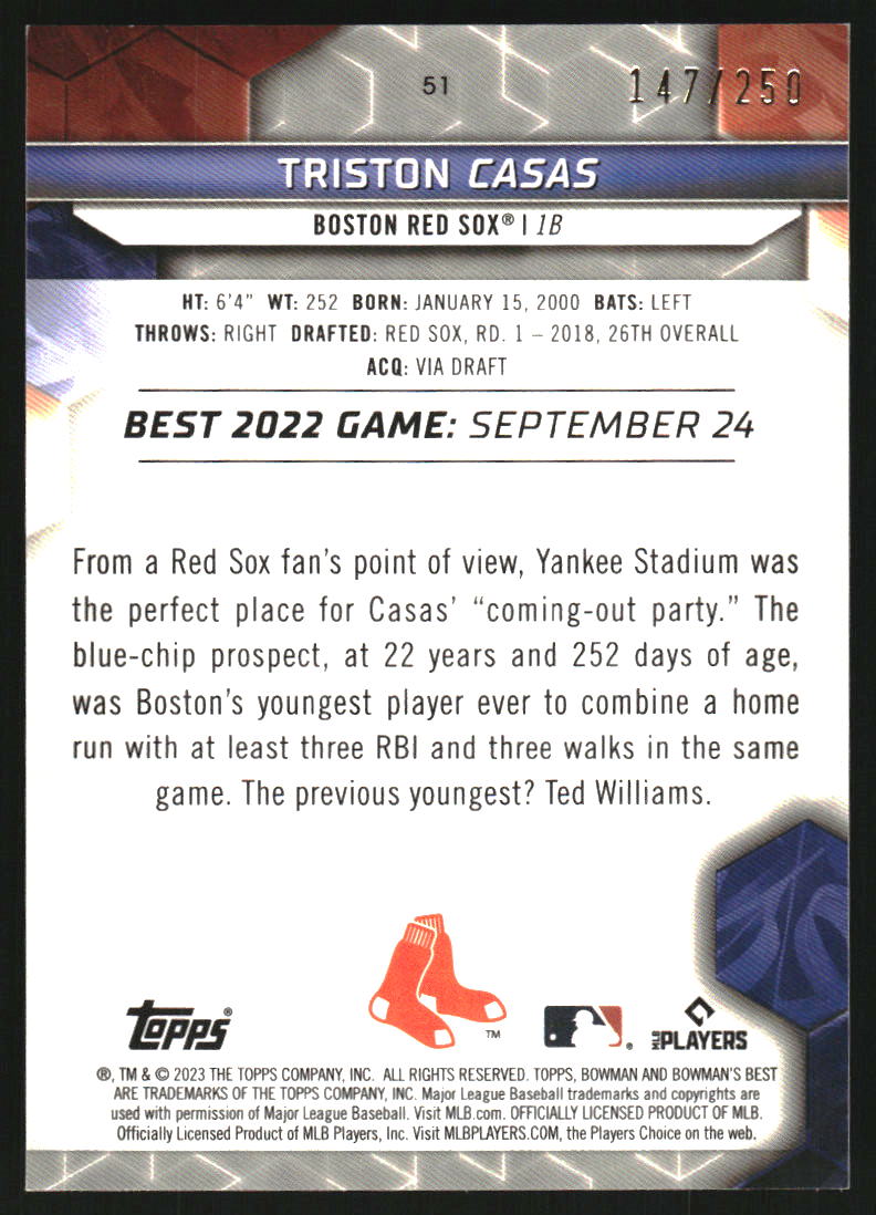 2023 Bowman's Best Purple Refractors #51 Triston Casas /250