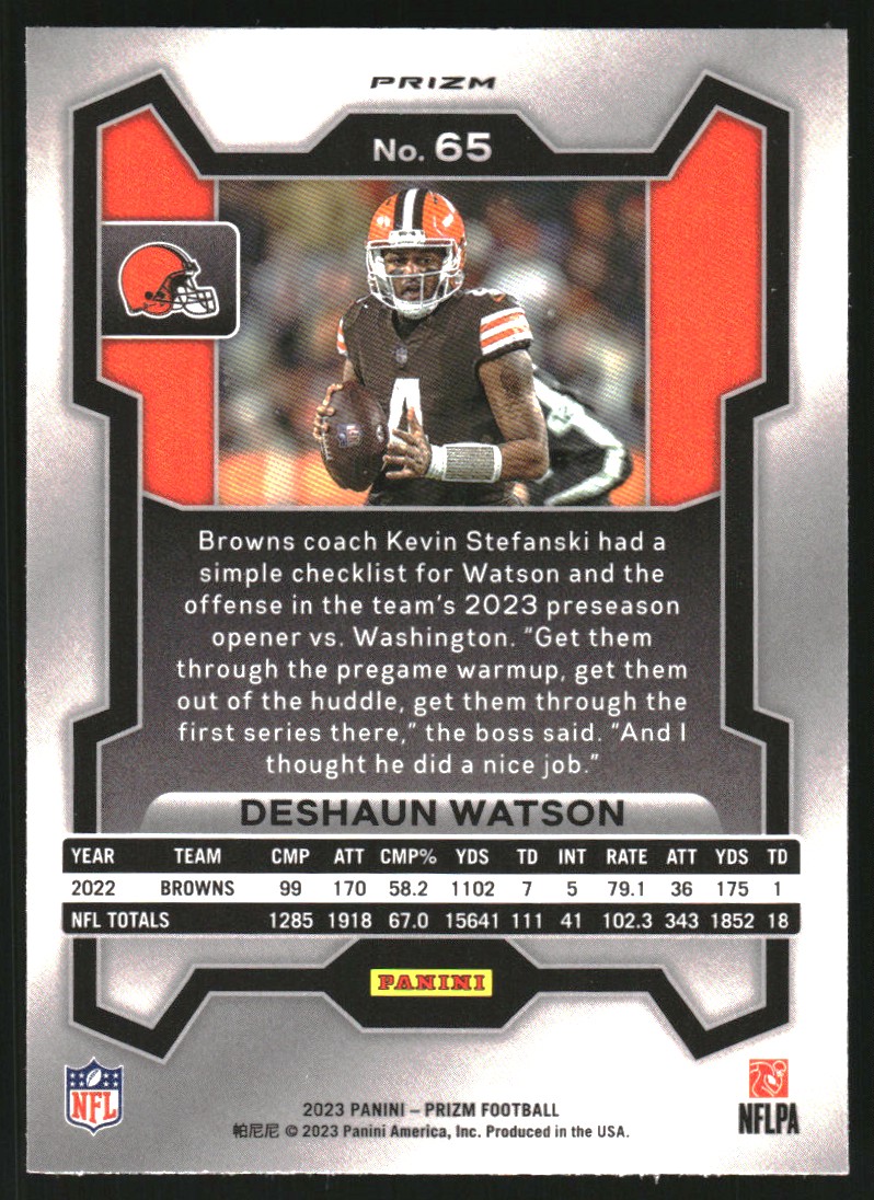 2023 Panini Prizm Prizms Black and White Checker #65 Deshaun Watson