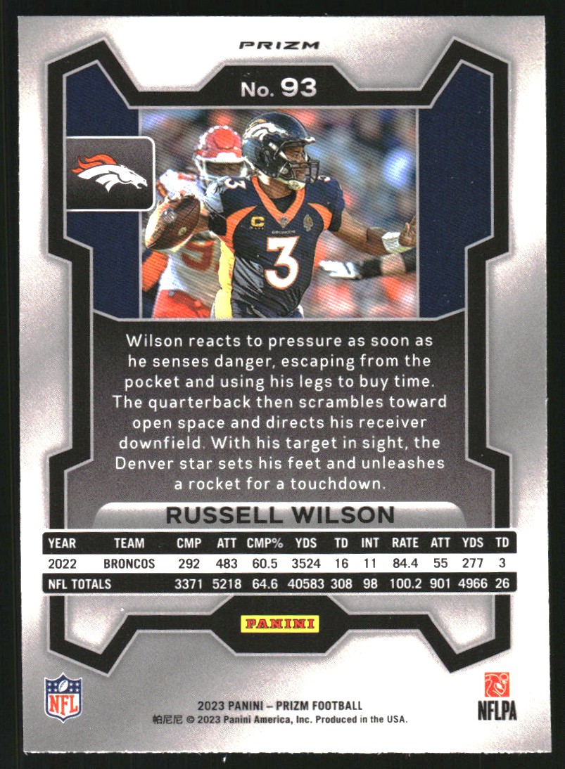 2023 Panini Prizm Prizms Black and White Checker #93 Russell Wilson