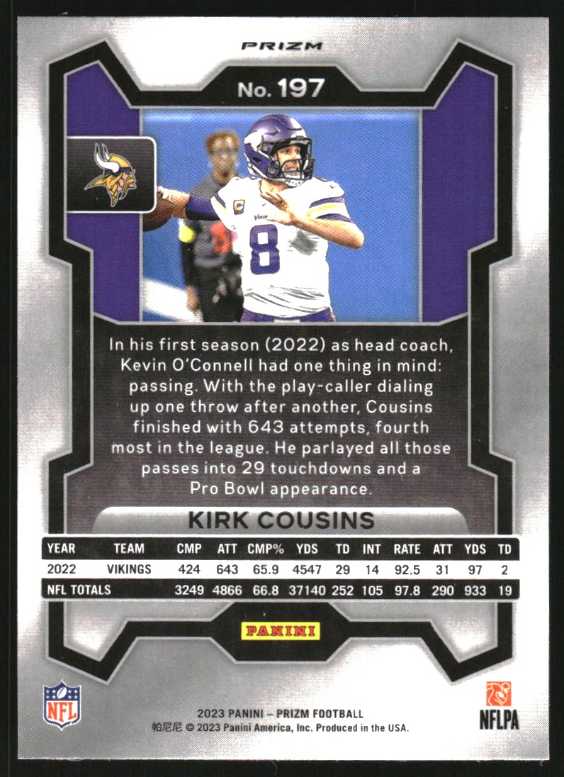 2023 Panini Prizm Prizms Black and White Checker #197 Kirk Cousins