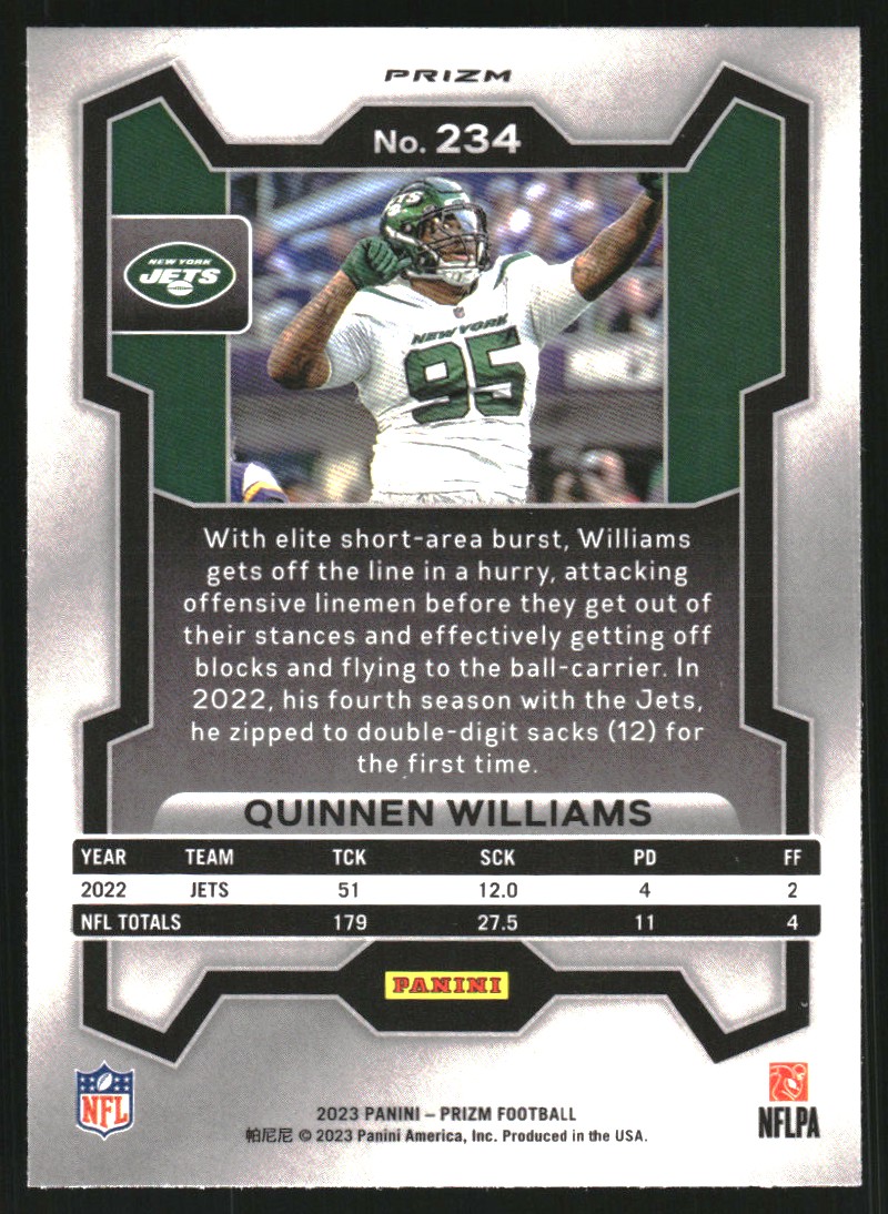 2023 Panini Prizm Prizms Black and White Checker #234 Quinnen Williams