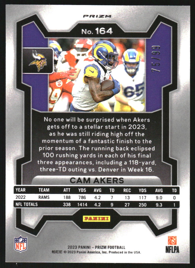 2023 Panini Prizm Prizms Blue Ice #164 Cam Akers