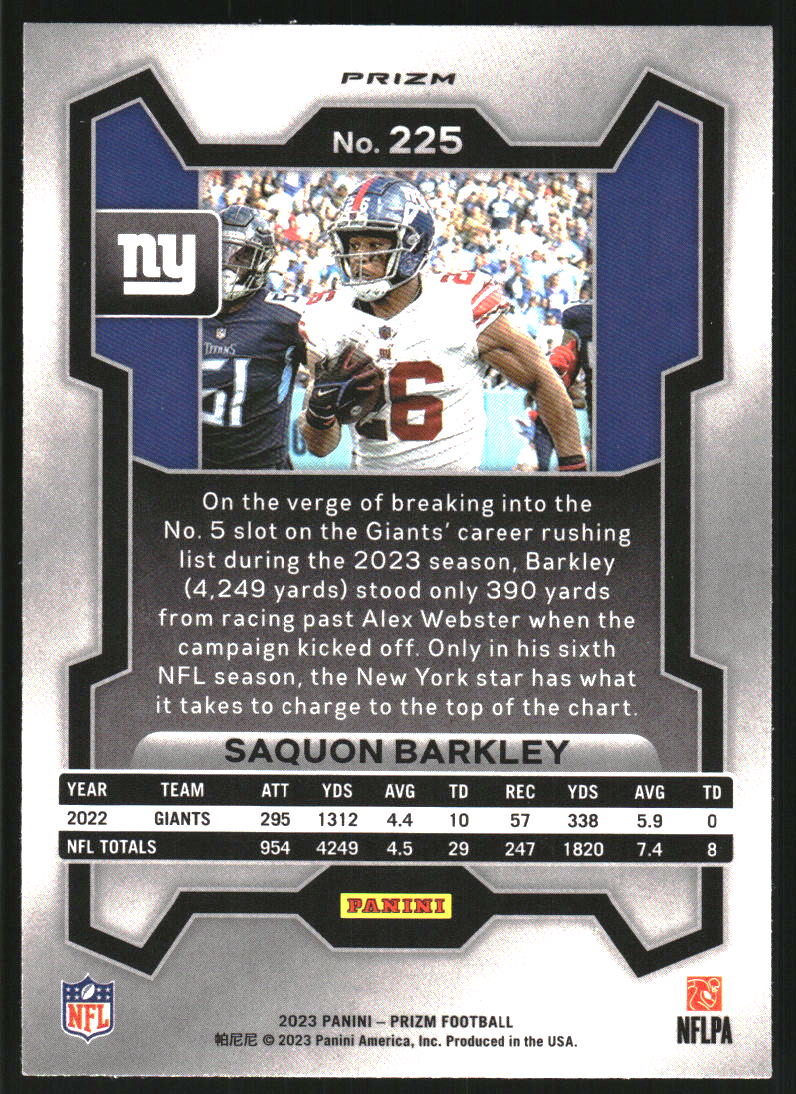 2023 Panini Prizm Prizms Orange Disco #225 Saquon Barkley