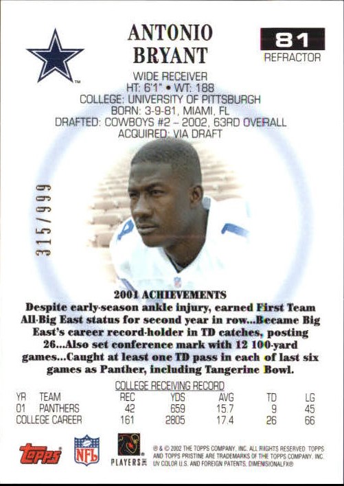 2002 Topps Pristine Refractors #81 Antonio Bryant C