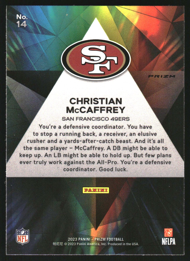 2023 Panini Prizm Prizmatic Prizms Green #14 Christian McCaffrey