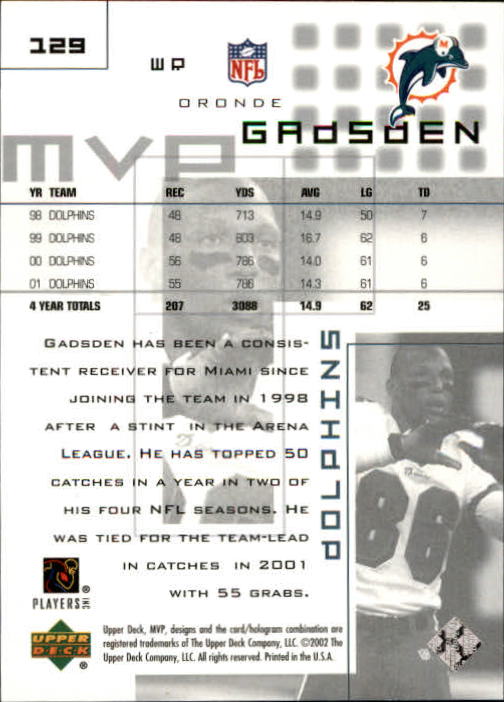 2002 Upper Deck MVP Silver #129 Oronde Gadsden back image