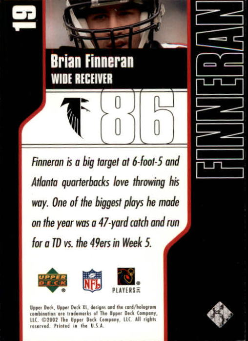 2002 Upper Deck XL Holofoil #19 Brian Finneran back image