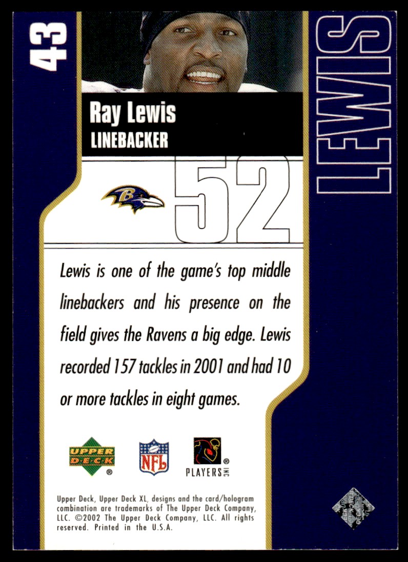 2002 Upper Deck XL Holofoil #43 Ray Lewis back image