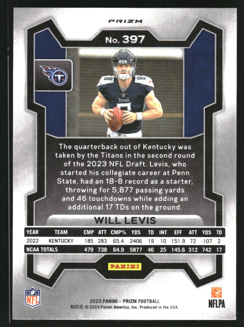 2023 Panini Prizm Prizms Red White and Blue #397 Will Levis