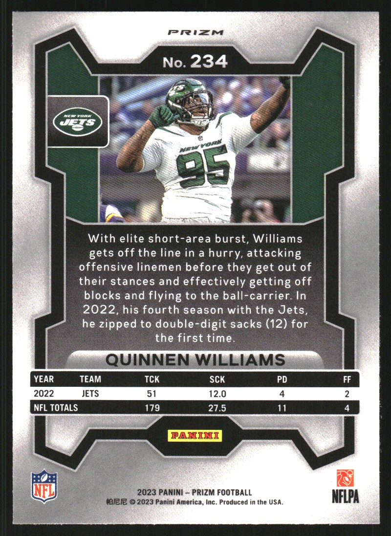 2023 Panini Prizm Prizms Green Wave #234 Quinnen Williams