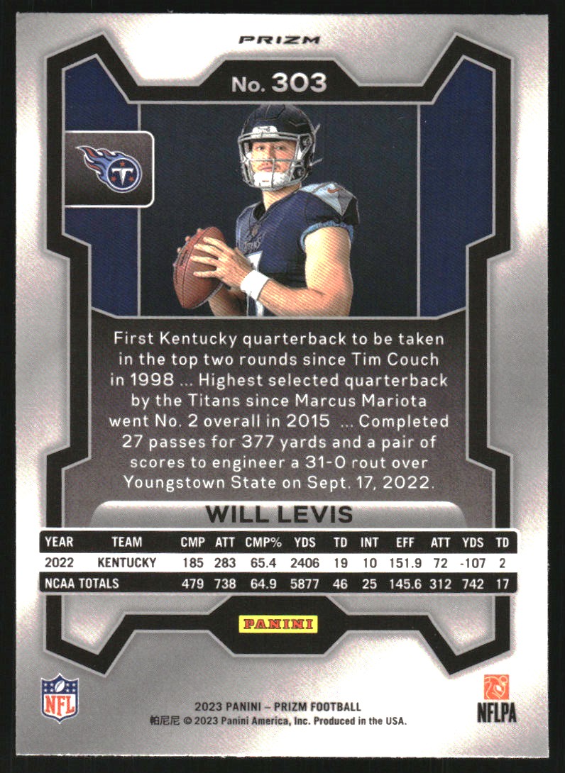 2023 Panini Prizm Rookie Variations Prizms Silver #303 Will Levis