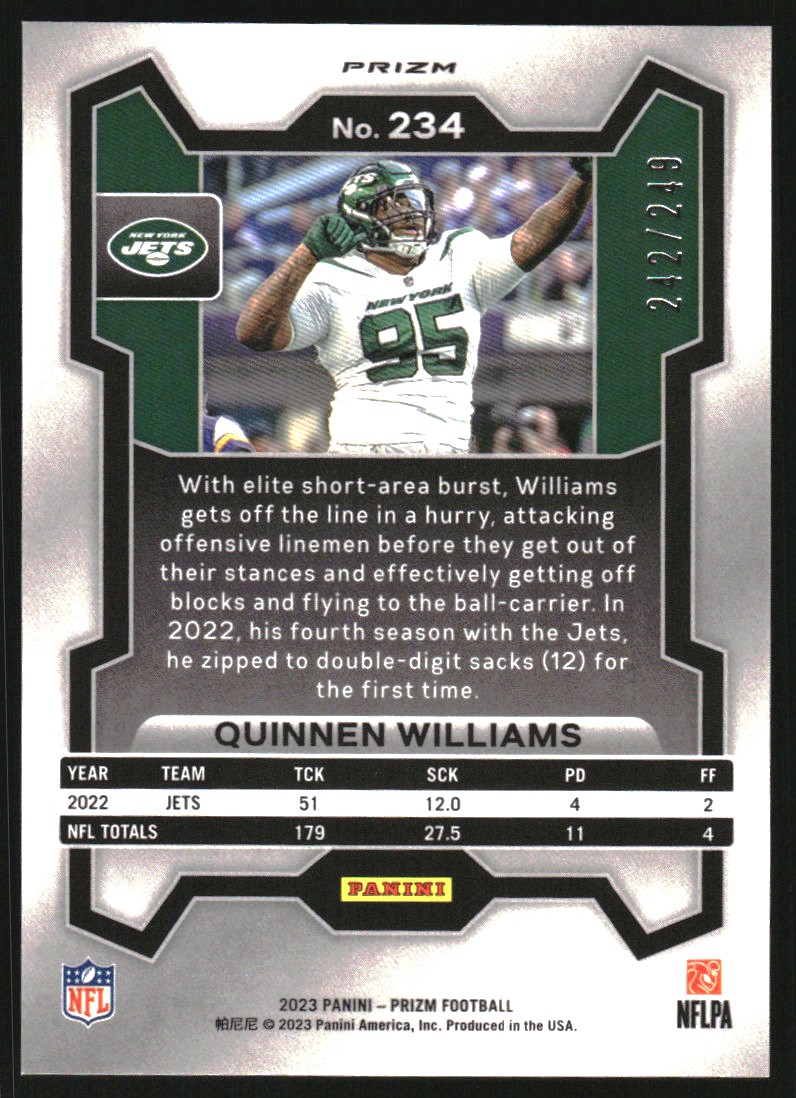 2023 Panini Prizm Prizms Orange #234 Quinnen Williams