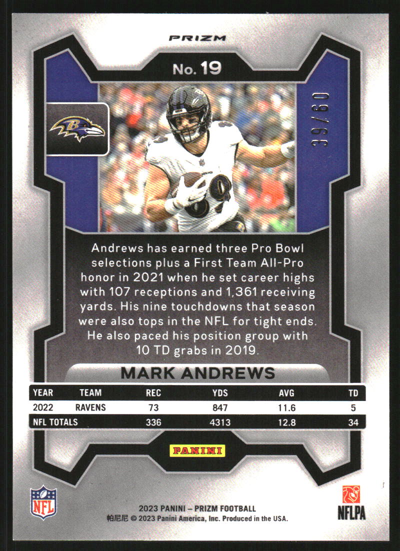 2023 Panini Prizm Prizms Orange Wave #19 Mark Andrews /60