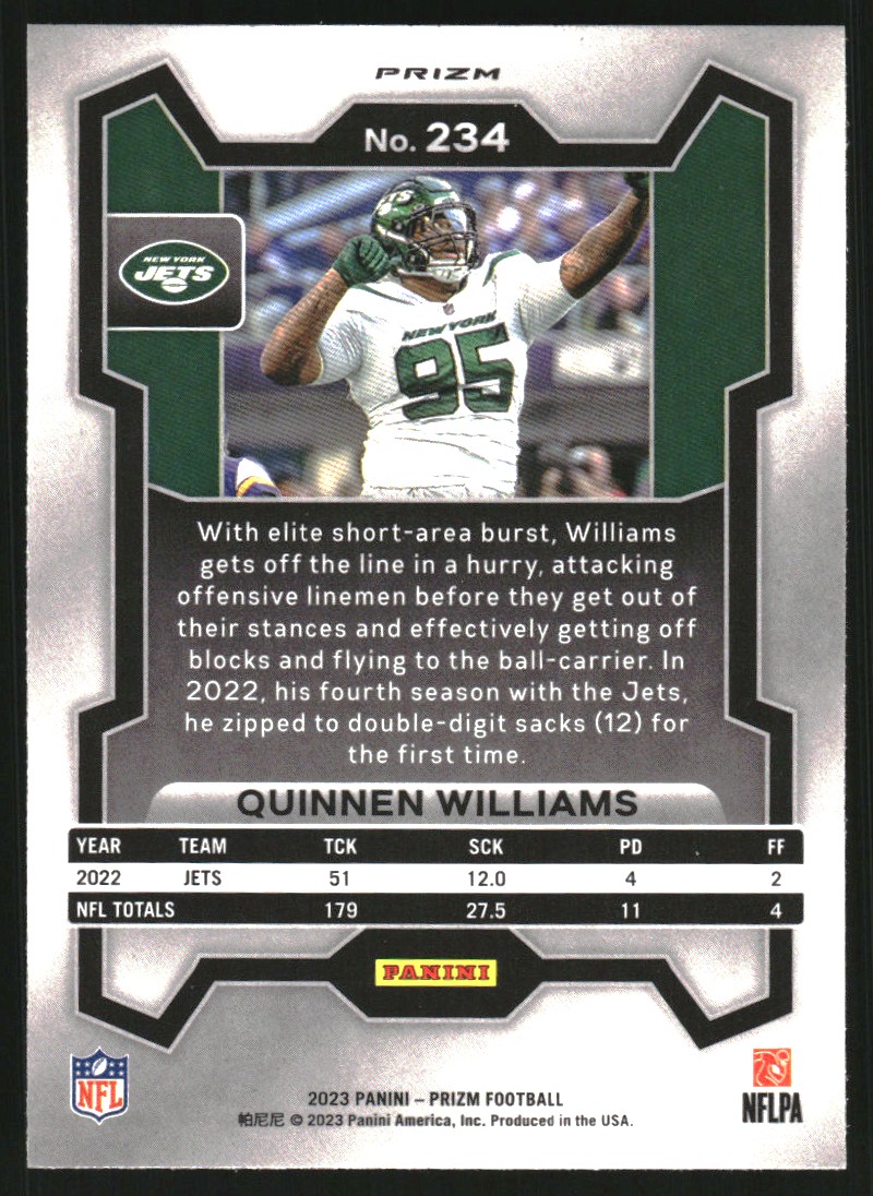 2023 Panini Prizm Prizms Red Sparkle #234 Quinnen Williams