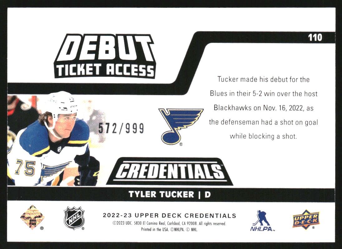 2022-23 Upper Deck Credentials #110 Tyler Tucker/999 RC