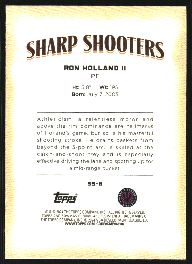 2023-24 Bowman Chrome University Sharp Shooters #SS6 Ron Holland II