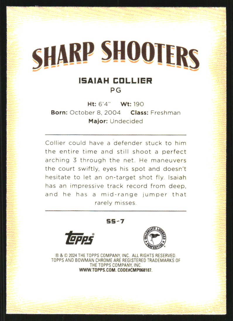 2023-24 Bowman Chrome University Sharp Shooters #SS7 Isaiah Collier