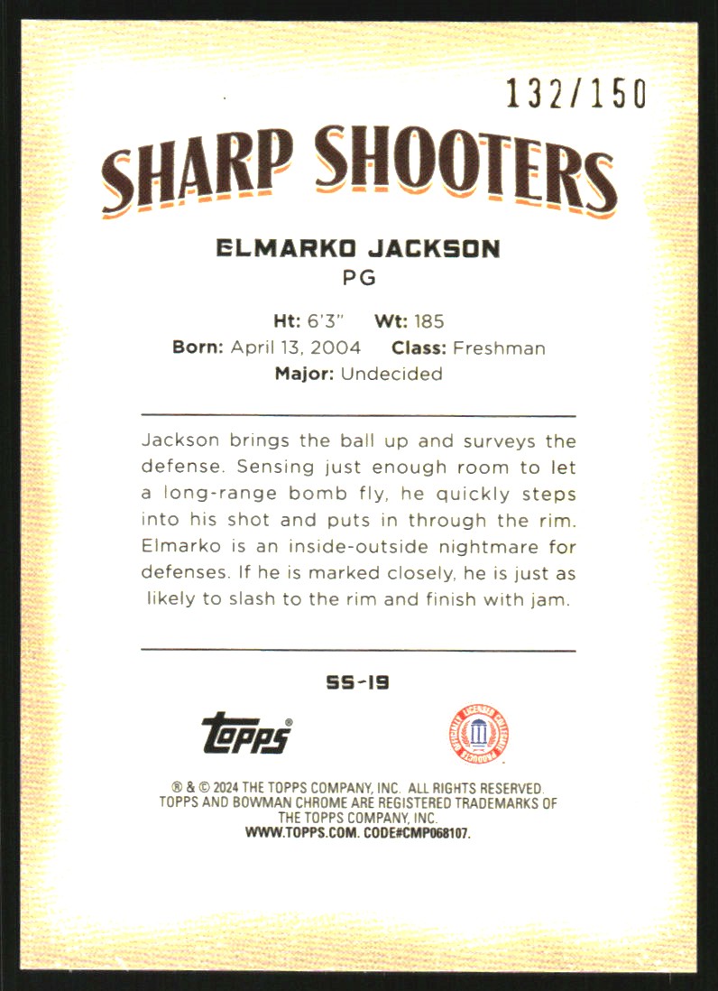 2023-24 Bowman Chrome University Sharp Shooters RayWave Refractors #SS19 Elmarko Jackson