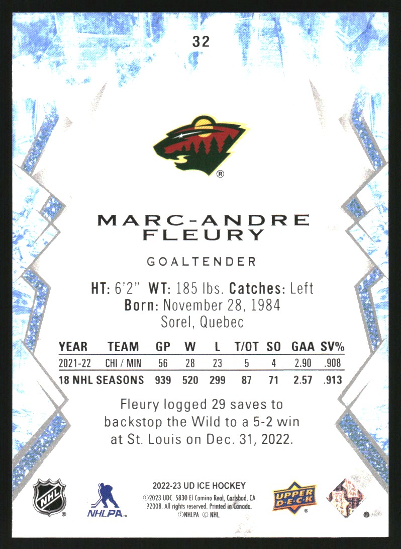 2022-23 Upper Deck Ice #32 Marc-Andre Fleury