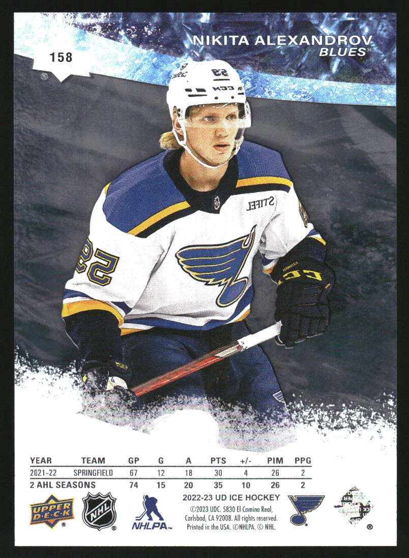 2022-23 Upper Deck Ice #158 Nikita Alexandrov/1299 RC