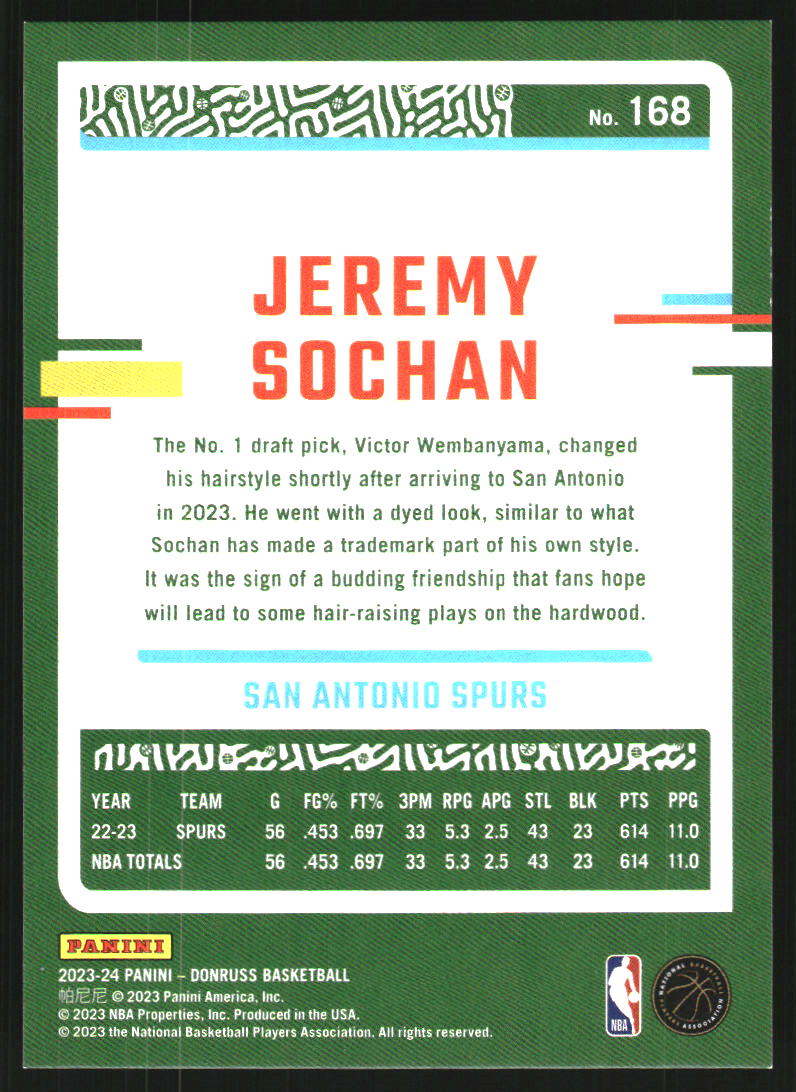 2023-24 Donruss Holo Gold Laser #168 Jeremy Sochan /10