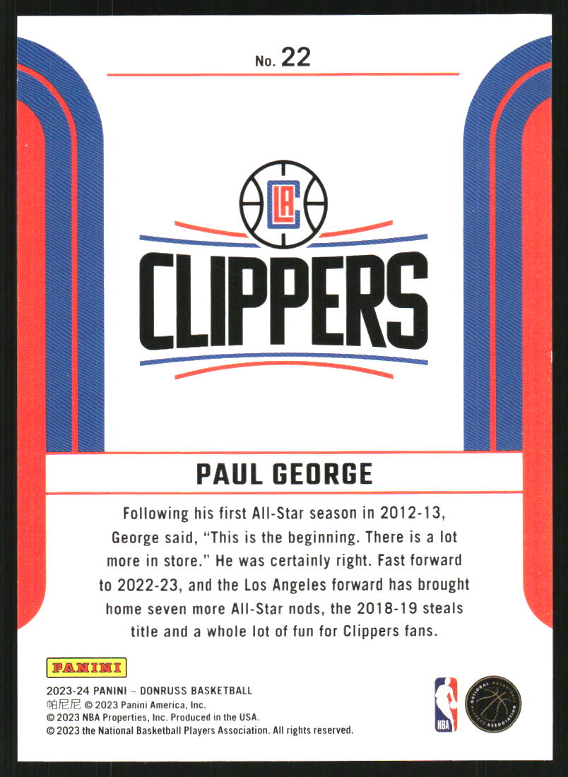 2023-24 Donruss Franchise Features Holo Red and Green Laser #22 Paul George /75