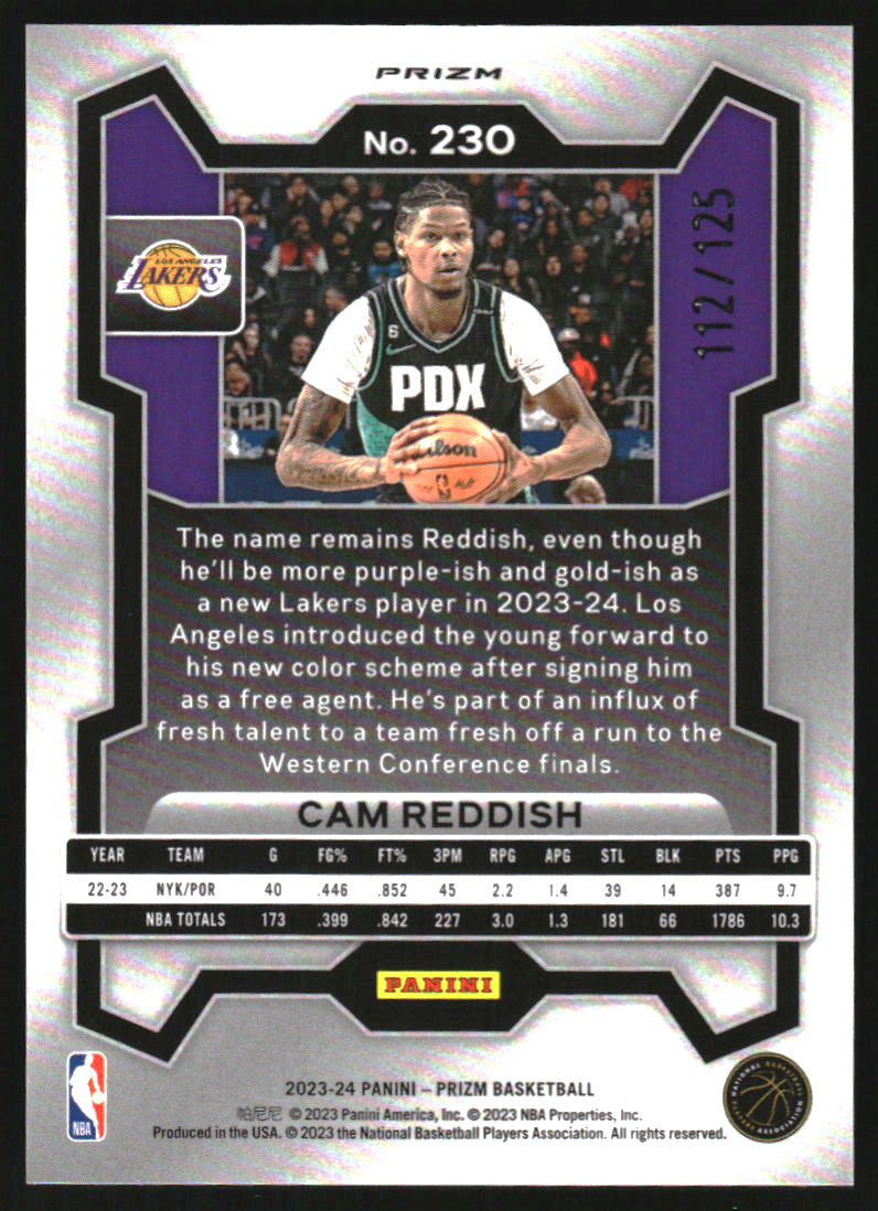 2023-24 Panini Prizm Prizms Blue Ice #230 Cam Reddish /125