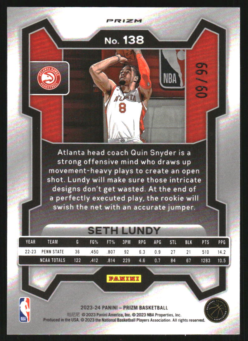 2023-24 Panini Prizm Prizms Blue Seismic #138 Seth Lundy /99
