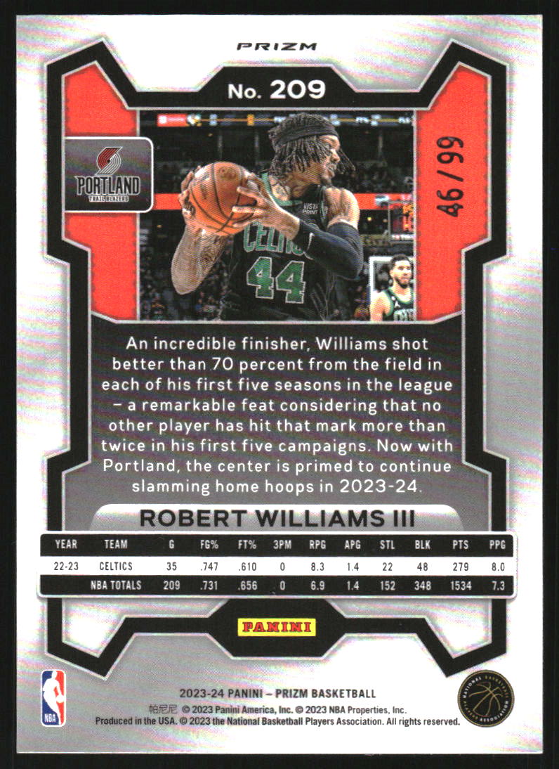 2023-24 Panini Prizm Prizms Blue Seismic #209 Robert Williams III /99