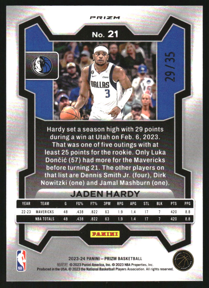 2023-24 Panini Prizm Prizms Blue Shimmer FOTL #21 Jaden Hardy