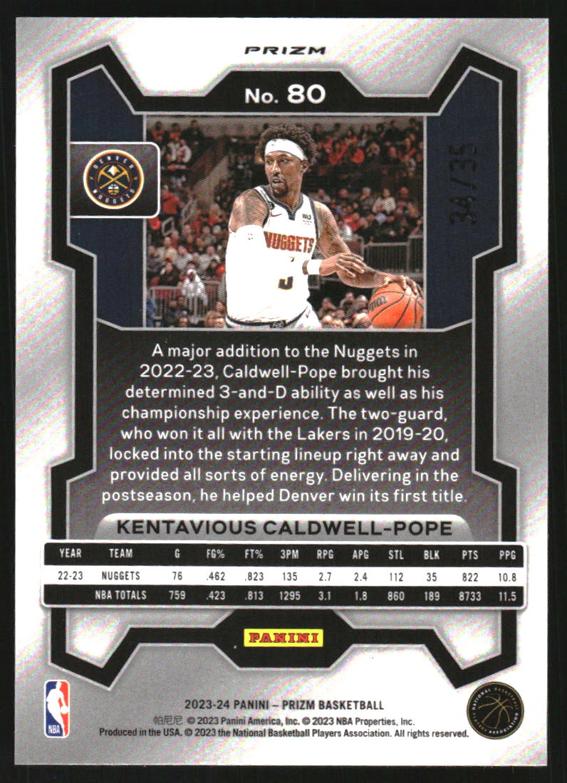 2023-24 Panini Prizm Prizms Blue Shimmer FOTL #80 Kentavious Caldwell-Pope /35