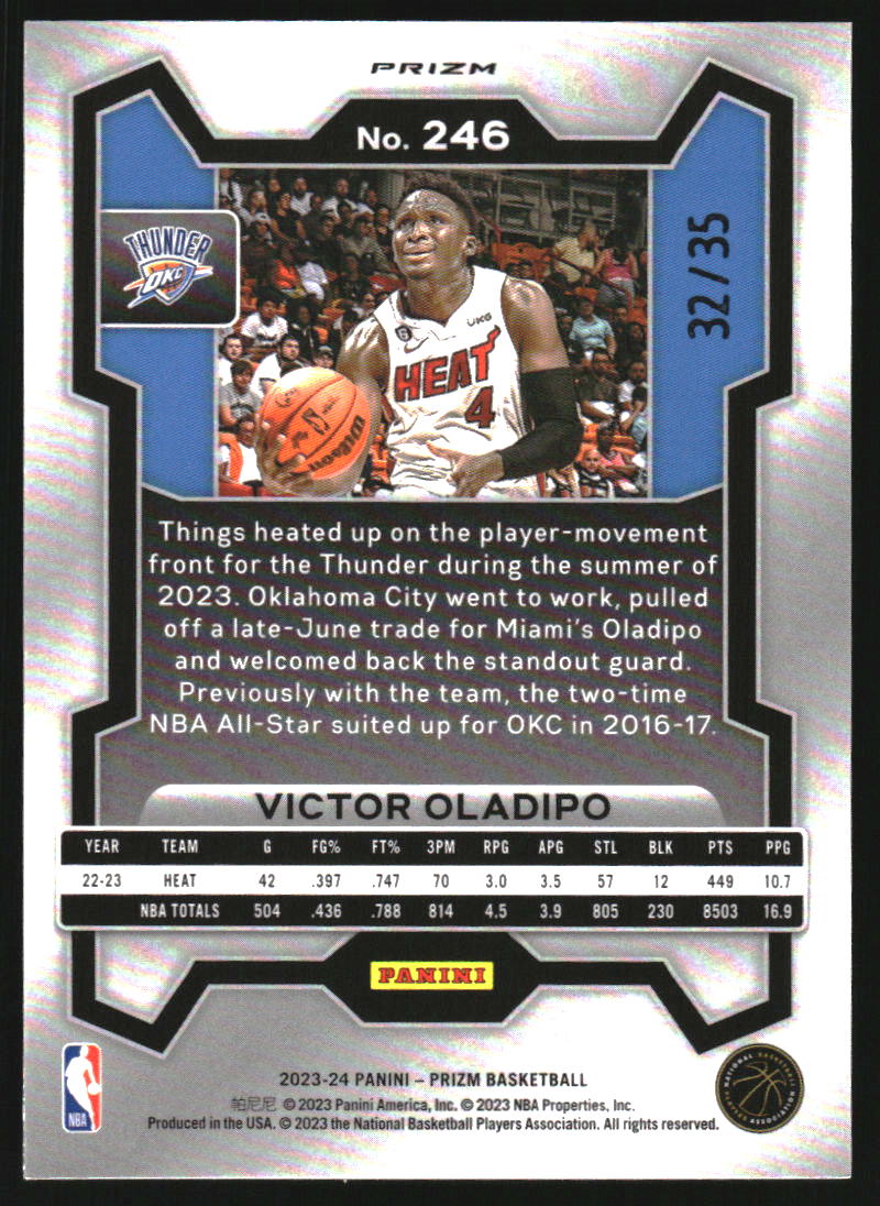 2023-24 Panini Prizm Prizms Blue Shimmer FOTL #246 Victor Oladipo /35