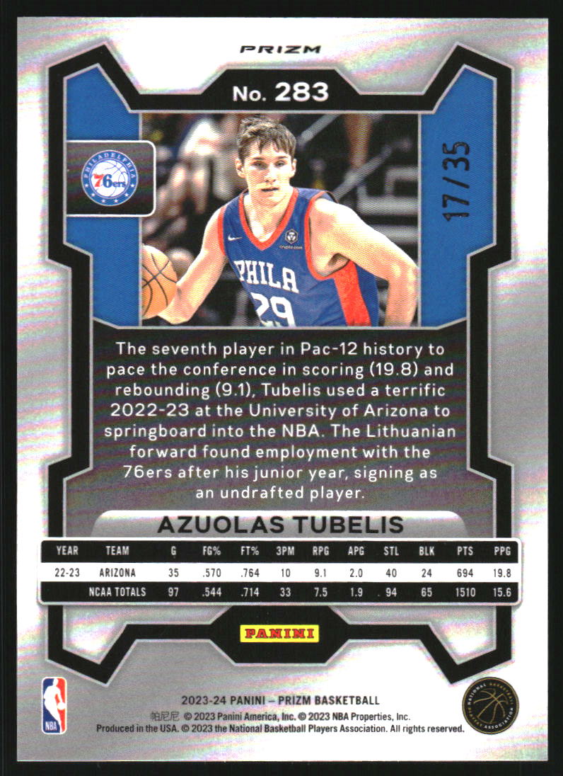 2023-24 Panini Prizm Prizms Blue Shimmer FOTL #283 Azuolas Tubelis /35